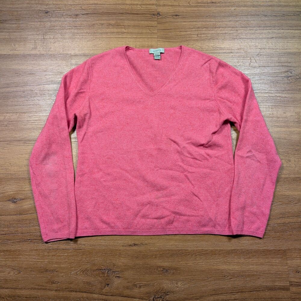 Geneva Petite 100% Cashmere V-Neck Sweater Women PL Large Pink Casual